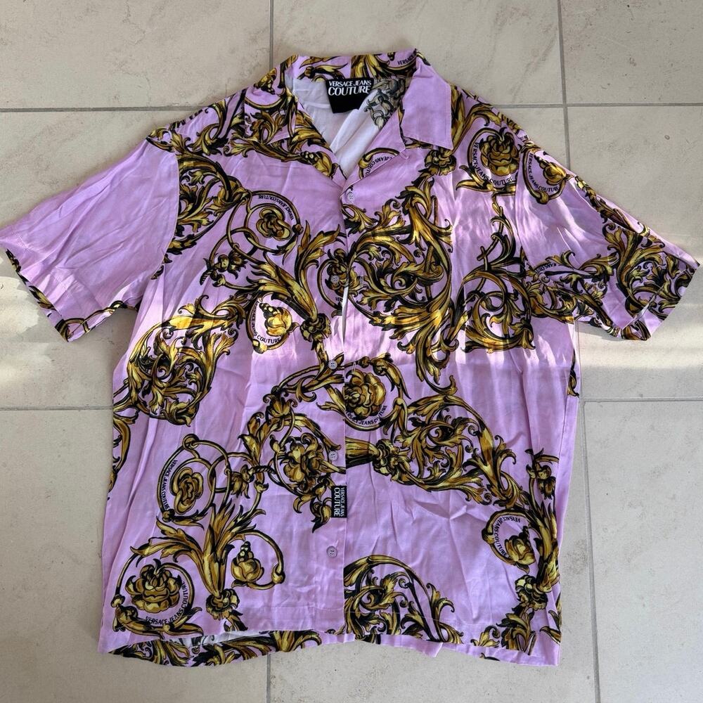 Versace Jeans Couture Pink Baroque Shirt Short Sleeve Button Up Size L